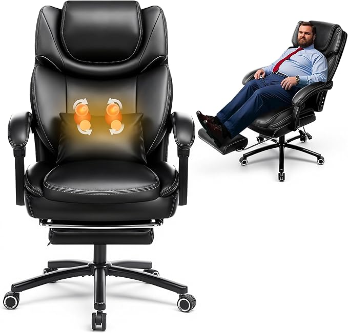 Massage Gaming Chair w/ Footrest & Armrests